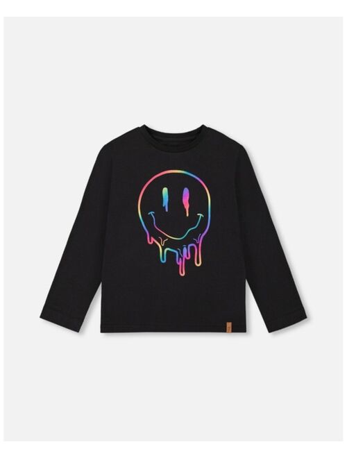 DEUX PAR DEUX Boy Jersey T-Shirt With Print Black With Multicolor Smile Print - Toddler|Child