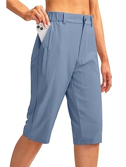 Women's Long Hiking Cargo Shorts 13" Knee Length Lightweight Quick Dry Bermuda Shorts for Women with 5 Pockets