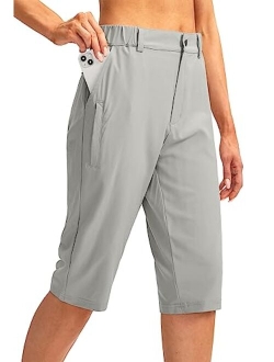 Women's Long Hiking Cargo Shorts 13" Knee Length Lightweight Quick Dry Bermuda Shorts for Women with 5 Pockets