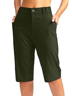 Women's Long Hiking Cargo Shorts 13" Knee Length Lightweight Quick Dry Bermuda Shorts for Women with 5 Pockets