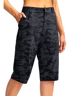 Women's Long Hiking Cargo Shorts 13" Knee Length Lightweight Quick Dry Bermuda Shorts for Women with 5 Pockets