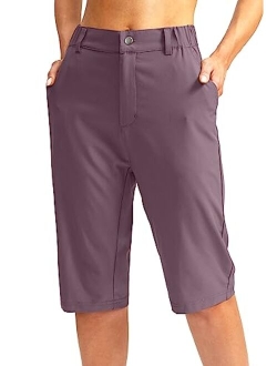 Women's Long Hiking Cargo Shorts 13" Knee Length Lightweight Quick Dry Bermuda Shorts for Women with 5 Pockets