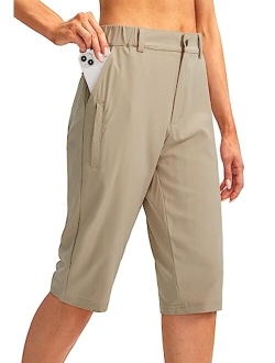 Women's Long Hiking Cargo Shorts 13" Knee Length Lightweight Quick Dry Bermuda Shorts for Women with 5 Pockets