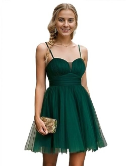 Women's Sexy Tulle Spaghetti Strap A Line Pleated Summer Homecoming Dress 01930