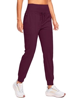 Women's Joggers High Waisted Athletic Sweatpants with Zipper Pockets Tapered Workout Lounge Pants for Women