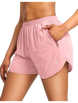 Women's Running Shorts with Zipper Pockets Quick Dry Athletic Workout Gym 3" Shorts for Women with Comfy Liner