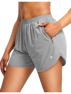 Women's Running Shorts with Zipper Pockets Quick Dry Athletic Workout Gym 3" Shorts for Women with Comfy Liner