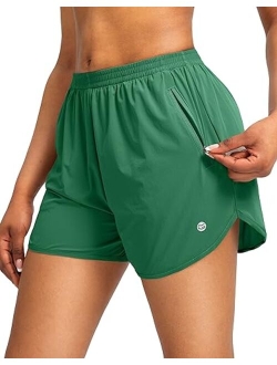 Women's Running Shorts with Zipper Pockets Quick Dry Athletic Workout Gym 3" Shorts for Women with Comfy Liner