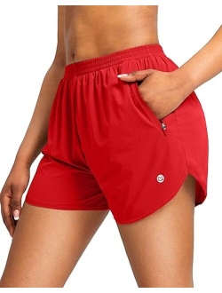 Women's Running Shorts with Zipper Pockets Quick Dry Athletic Workout Gym 3" Shorts for Women with Comfy Liner