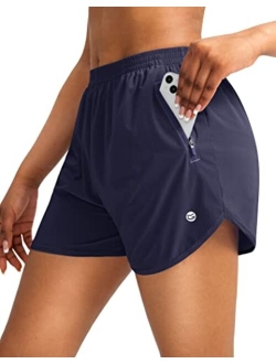 Women's Running Shorts with Zipper Pockets Quick Dry Athletic Workout Gym 3" Shorts for Women with Comfy Liner