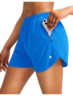 Women's Running Shorts with Zipper Pockets Quick Dry Athletic Workout Gym 3" Shorts for Women with Comfy Liner