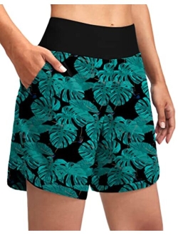 Women's 7" Quick Dry Swim Board Shorts Swimming Bottoms High Waisted Beach Shorts for Women with Liner Pockets