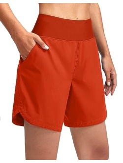 Women's 7" Quick Dry Swim Board Shorts Swimming Bottoms High Waisted Beach Shorts for Women with Liner Pockets