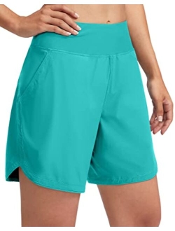 Women's 7" Quick Dry Swim Board Shorts Swimming Bottoms High Waisted Beach Shorts for Women with Liner Pockets