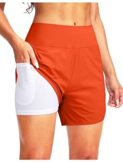 Women's 5" High Waisted Swim Board Shorts Quick Dry UPF 50  Swimming Beach Shorts for Women with Liner Pockets