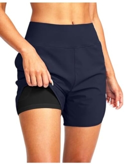 Women's 5" High Waisted Swim Board Shorts Quick Dry UPF 50  Swimming Beach Shorts for Women with Liner Pockets