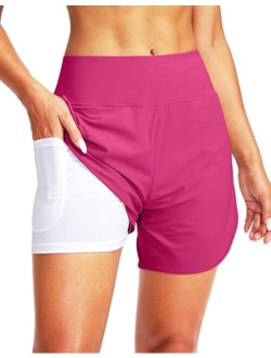 Women's 5" High Waisted Swim Board Shorts Quick Dry UPF 50  Swimming Beach Shorts for Women with Liner Pockets