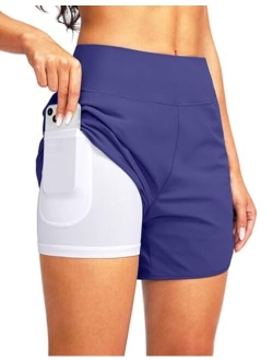 Women's 5" High Waisted Swim Board Shorts Quick Dry UPF 50  Swimming Beach Shorts for Women with Liner Pockets