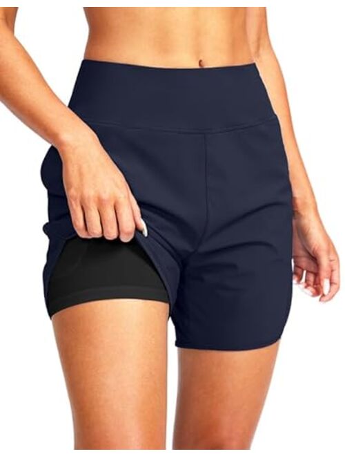 G Gradual Women's 5" High Waisted Swim Board Shorts Quick Dry UPF 50+ Swimming Beach Shorts for Women with Liner Pockets