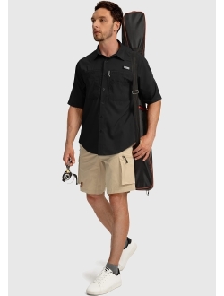 Men's Fishing Shirts with Zipper Pockets UPF 50  Lightweight Cool Short Sleeve Button Down Shirts for Men Casual Hiking