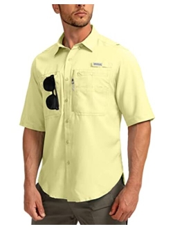 Men's Fishing Shirts with Zipper Pockets UPF 50  Lightweight Cool Short Sleeve Button Down Shirts for Men Casual Hiking
