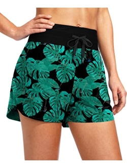 Women's 3" High Waisted Swim Board Shorts with Pockets UPF 50  Quick Dry Beach Bathing Shorts for Women with Liner