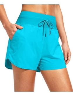 Women's 3" High Waisted Swim Board Shorts with Pockets UPF 50  Quick Dry Beach Bathing Shorts for Women with Liner