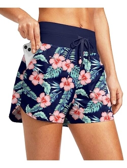 Women's 3" High Waisted Swim Board Shorts with Pockets UPF 50  Quick Dry Beach Bathing Shorts for Women with Liner