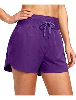 Women's 3" High Waisted Swim Board Shorts with Pockets UPF 50  Quick Dry Beach Bathing Shorts for Women with Liner