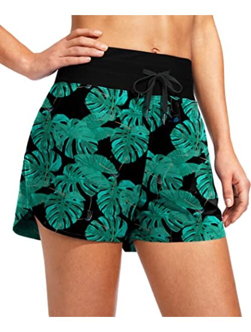 G Gradual Women's 3" High Waisted Swim Board Shorts with Pockets UPF 50+ Quick Dry Beach Bathing Shorts for Women with Liner