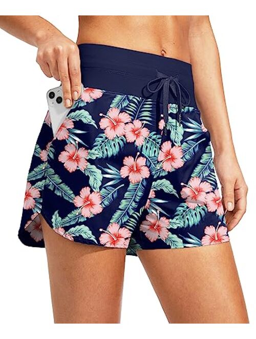 G Gradual Women's 3" High Waisted Swim Board Shorts with Pockets UPF 50+ Quick Dry Beach Bathing Shorts for Women with Liner