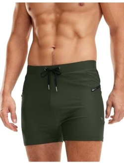 Men's Swimsuit Trunks with Zipper Pockets Quick Dry Swimwear Bathing Suit Swim Briefs Board Shorts for Men