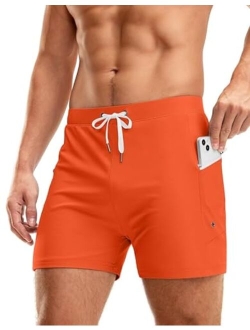 Men's Swimsuit Trunks with Zipper Pockets Quick Dry Swimwear Bathing Suit Swim Briefs Board Shorts for Men