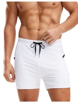 Men's Swimsuit Trunks with Zipper Pockets Quick Dry Swimwear Bathing Suit Swim Briefs Board Shorts for Men