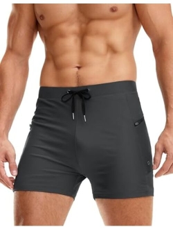 Men's Swimsuit Trunks with Zipper Pockets Quick Dry Swimwear Bathing Suit Swim Briefs Board Shorts for Men