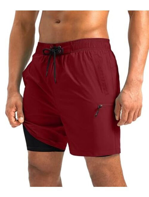 G Gradual Mens Swim Trunks with Compression Liner 5 inch Inseam Quick Dry Bathing Suits with Zipper Pocket-No Thigh Chafing