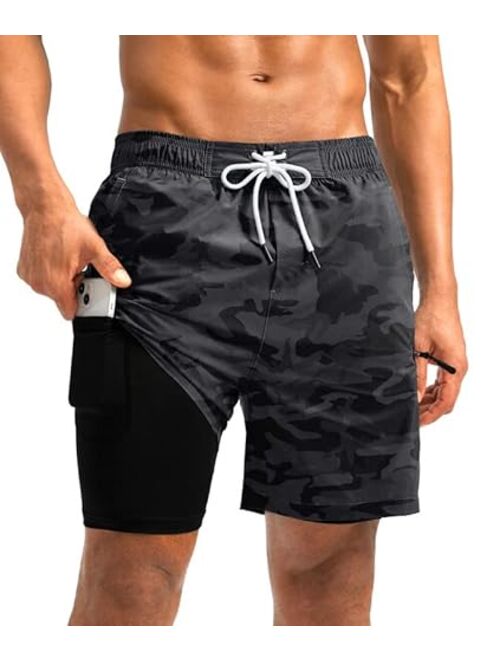 G Gradual Mens Swim Trunks with Compression Liner 5 inch Inseam Quick Dry Bathing Suits with Zipper Pocket-No Thigh Chafing