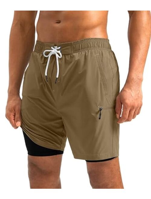 G Gradual Mens Swim Trunks with Compression Liner 5 inch Inseam Quick Dry Bathing Suits with Zipper Pocket-No Thigh Chafing