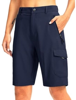 Women's 10" Hiking Golf Long Shorts with 5 Pockets Knee Length Lightweight Quick Dry Cargo Bermuda Shorts for Women