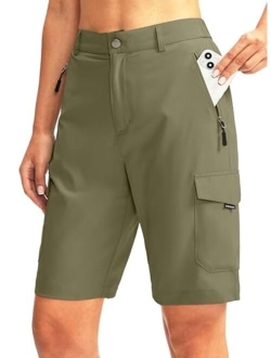 Women's 10" Hiking Golf Long Shorts with 5 Pockets Knee Length Lightweight Quick Dry Cargo Bermuda Shorts for Women