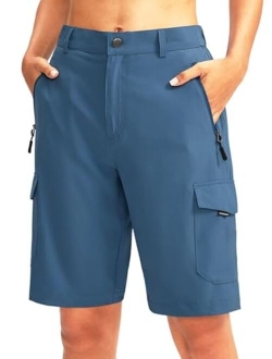 Women's 10" Hiking Golf Long Shorts with 5 Pockets Knee Length Lightweight Quick Dry Cargo Bermuda Shorts for Women