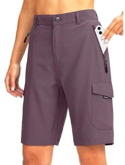 Women's 10" Hiking Golf Long Shorts with 5 Pockets Knee Length Lightweight Quick Dry Cargo Bermuda Shorts for Women