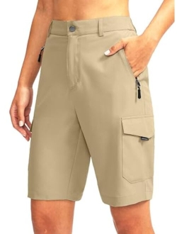 Women's 10" Hiking Golf Long Shorts with 5 Pockets Knee Length Lightweight Quick Dry Cargo Bermuda Shorts for Women