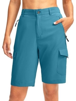 Women's 10" Hiking Golf Long Shorts with 5 Pockets Knee Length Lightweight Quick Dry Cargo Bermuda Shorts for Women