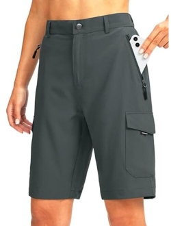 Women's 10" Hiking Golf Long Shorts with 5 Pockets Knee Length Lightweight Quick Dry Cargo Bermuda Shorts for Women