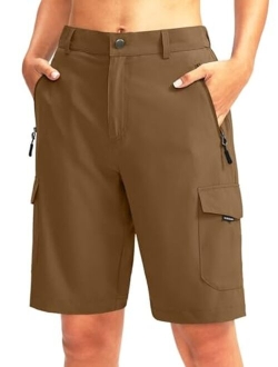 Women's 10" Hiking Golf Long Shorts with 5 Pockets Knee Length Lightweight Quick Dry Cargo Bermuda Shorts for Women