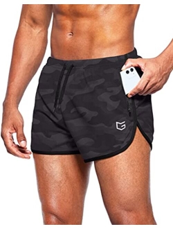 Men's Running Shorts 3 Inch Quick Dry Gym Athletic Jogging Shorts with Zipper Pockets