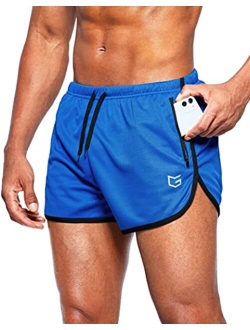 Men's Running Shorts 3 Inch Quick Dry Gym Athletic Jogging Shorts with Zipper Pockets