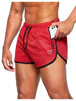 Men's Running Shorts 3 Inch Quick Dry Gym Athletic Jogging Shorts with Zipper Pockets