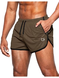 Men's Running Shorts 3 Inch Quick Dry Gym Athletic Jogging Shorts with Zipper Pockets